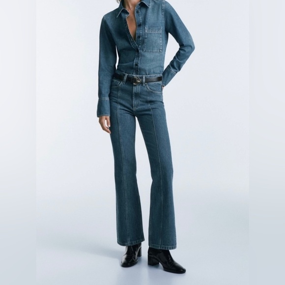 Jeans Massimo Dutti High Waist Stovepipe Seamed Front Med Wash 90s Style 29W - Picture 3 of 12